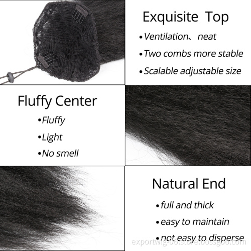 Afro Kinky Straight Long 22 Inch Drawstring Ponytail Hair Extension Clip Synthetic Hairpieces Yaki With Synthetic Hair Bun